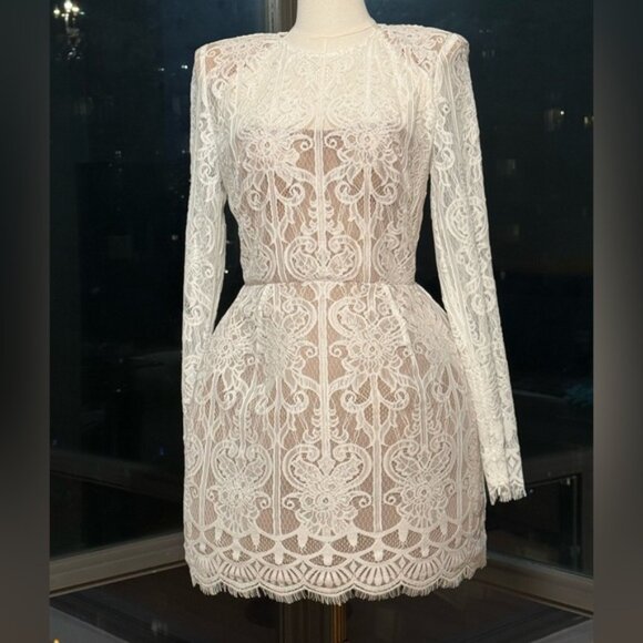 🆕 BRONX & BANCO 🧿 NWOT Casey White Lace Long Sleeve Mini Dress, Sz L / US 8 - Picture 7 of 16